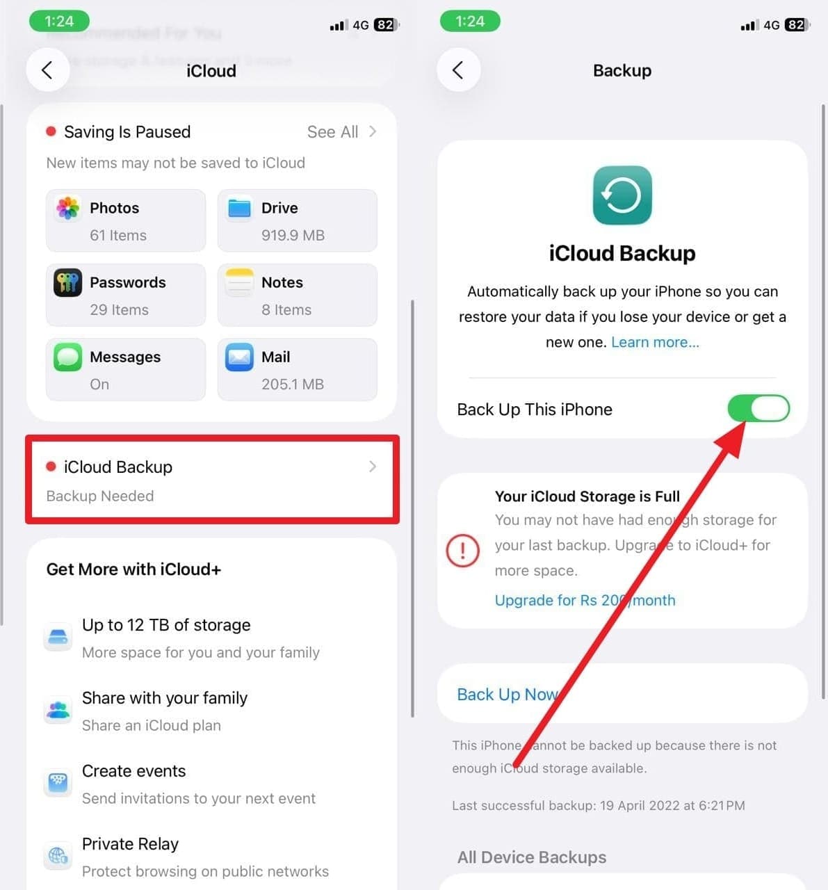 backup ios device on icloud
