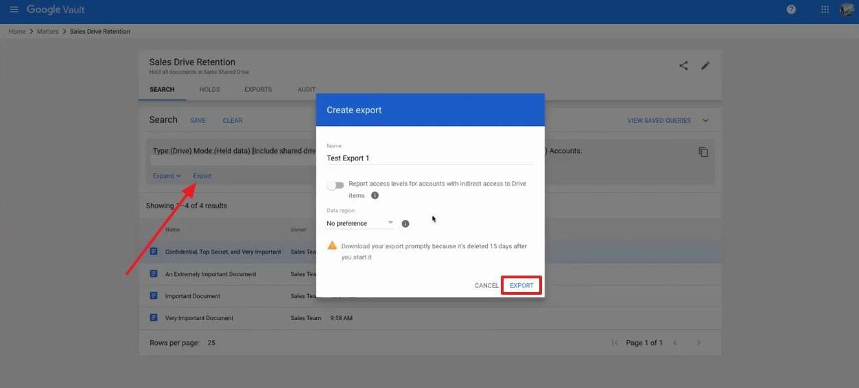 restore gmail messages through google vault