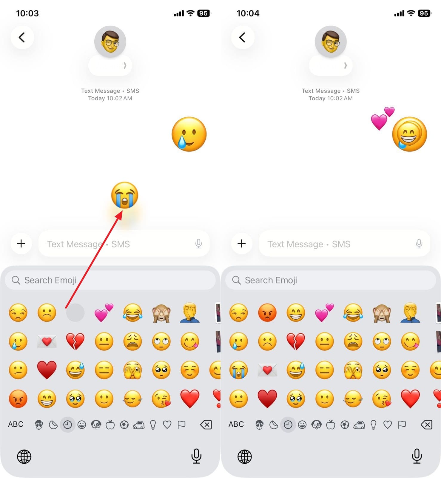 stack the emojis on sent one