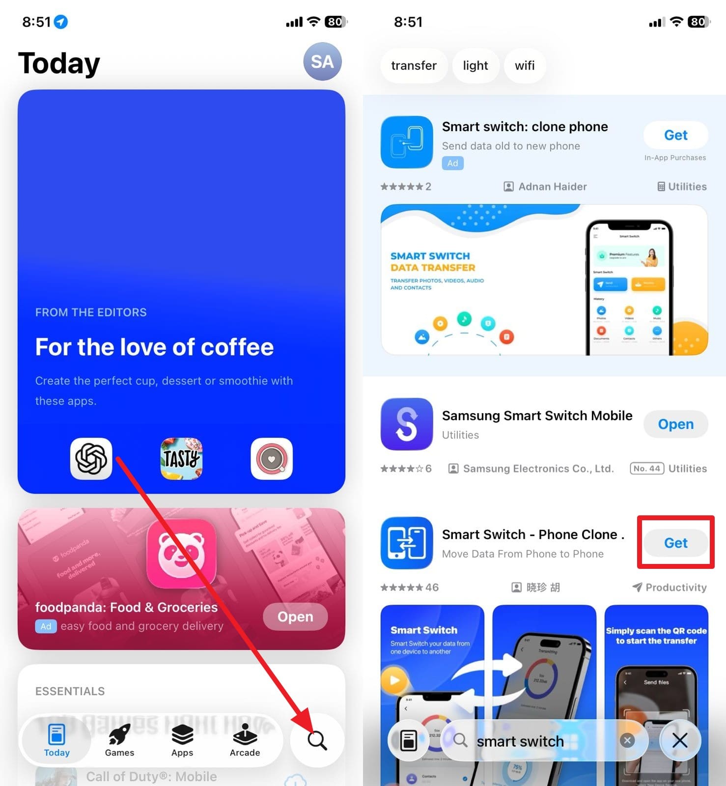 install the desired app