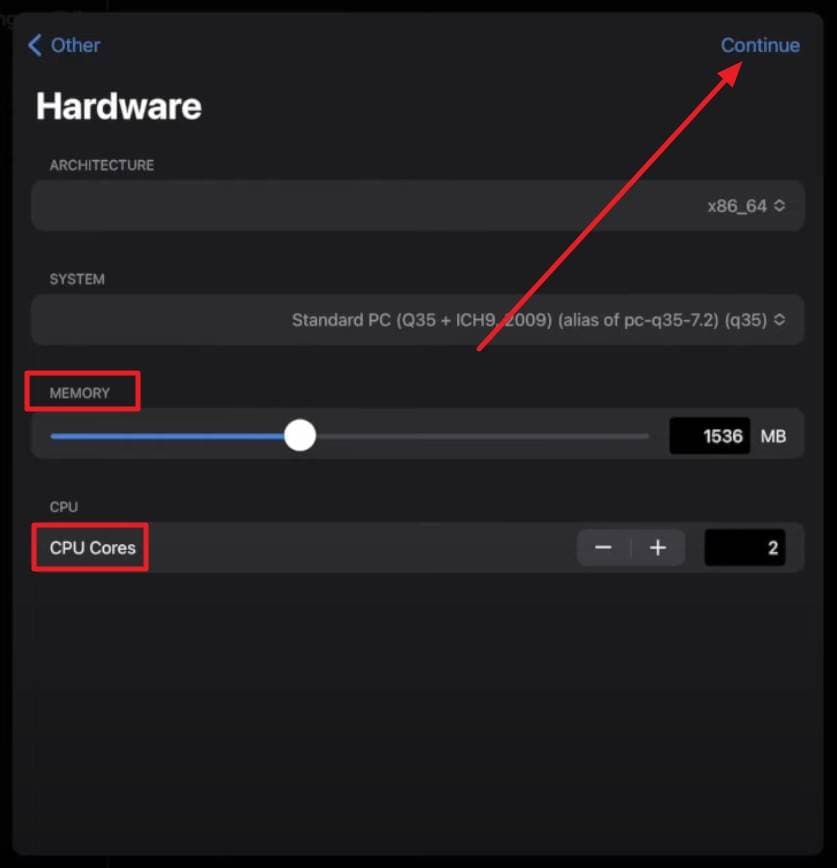 adjust settings and continue