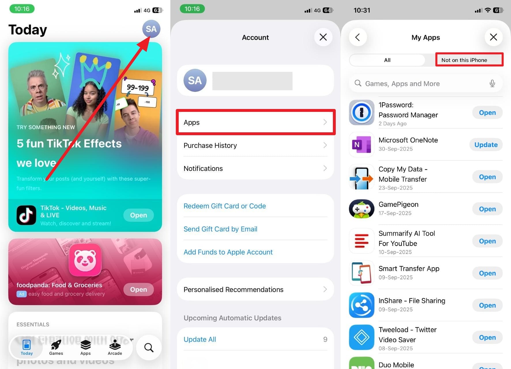 pick the apps tab