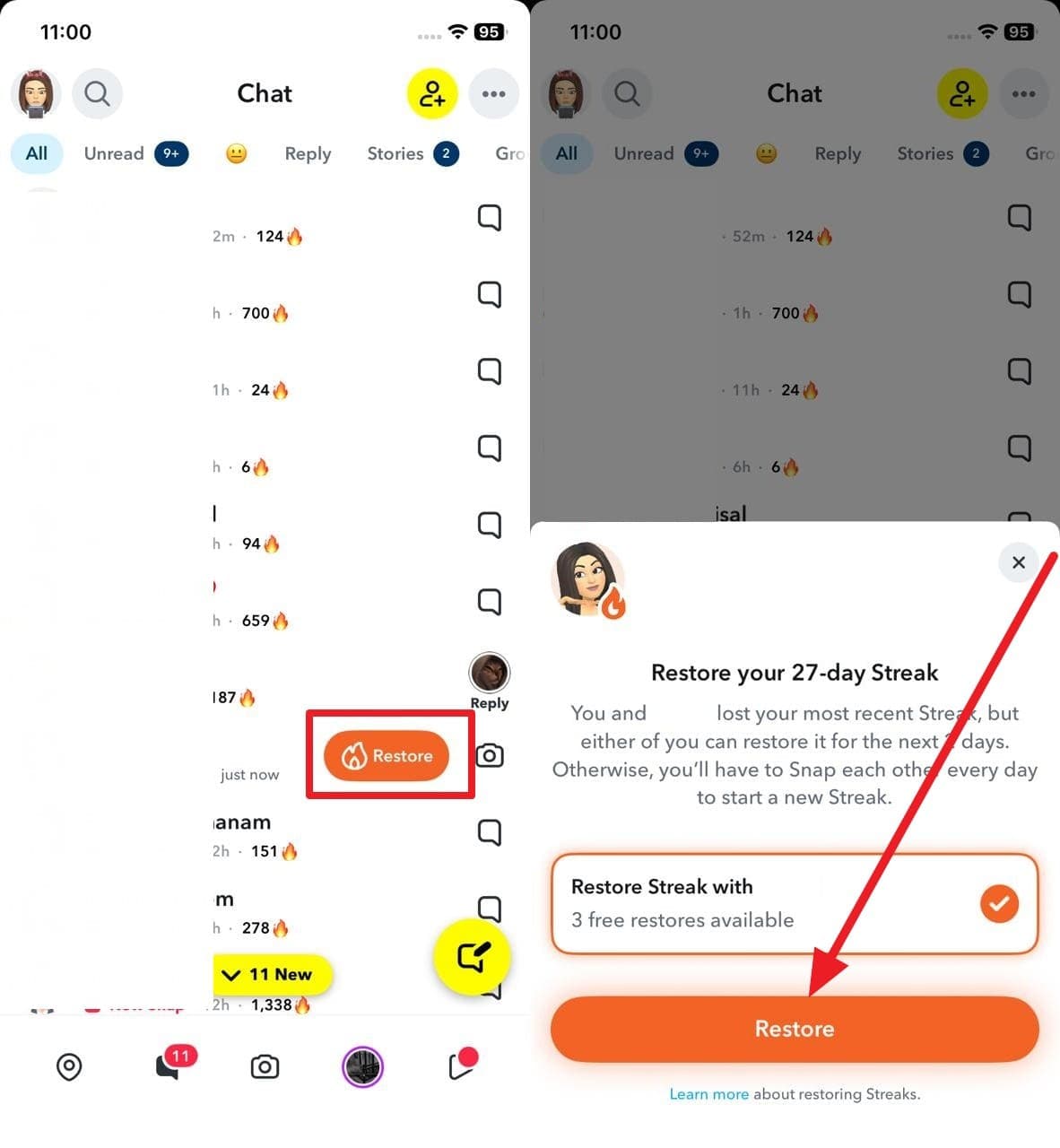choose the restore button