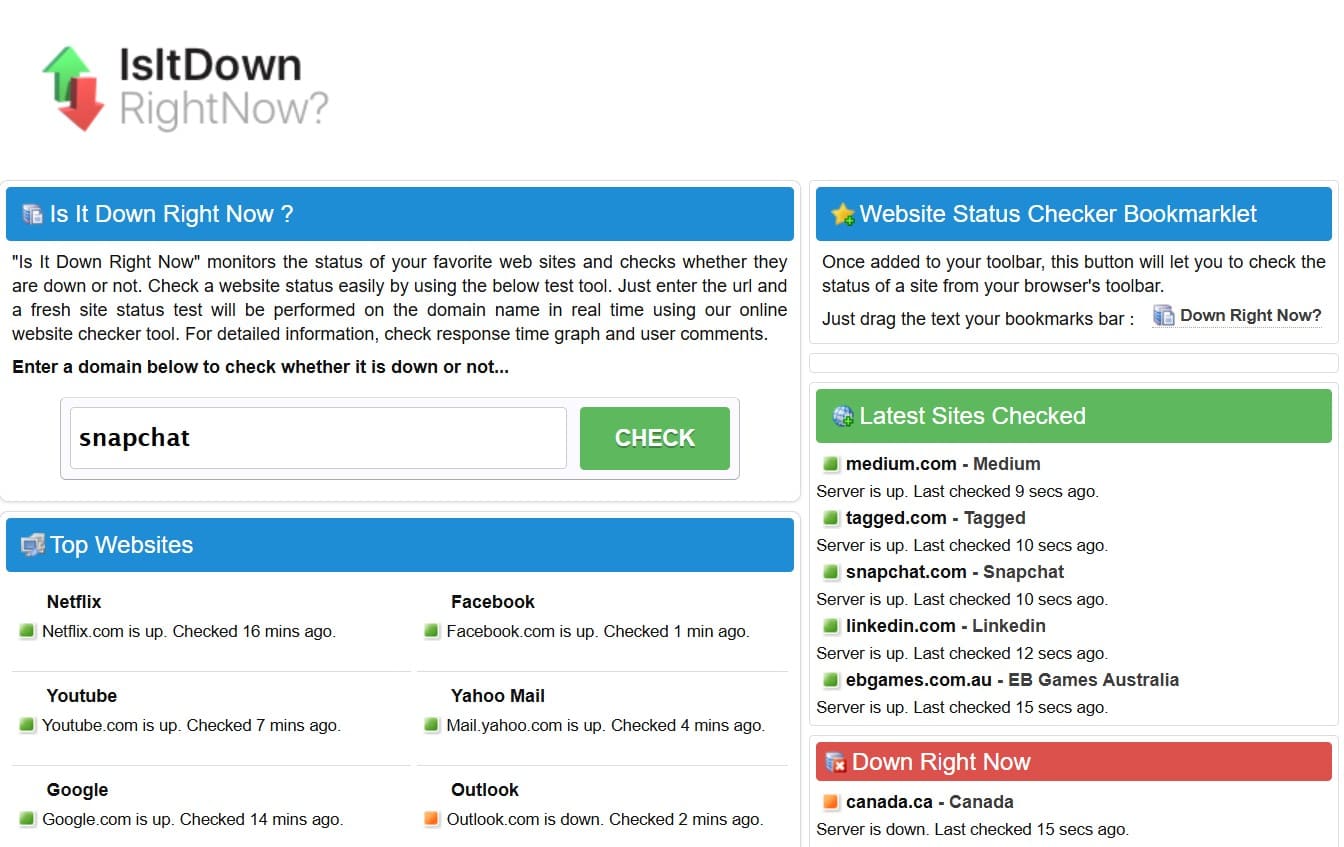 check the snapchat server