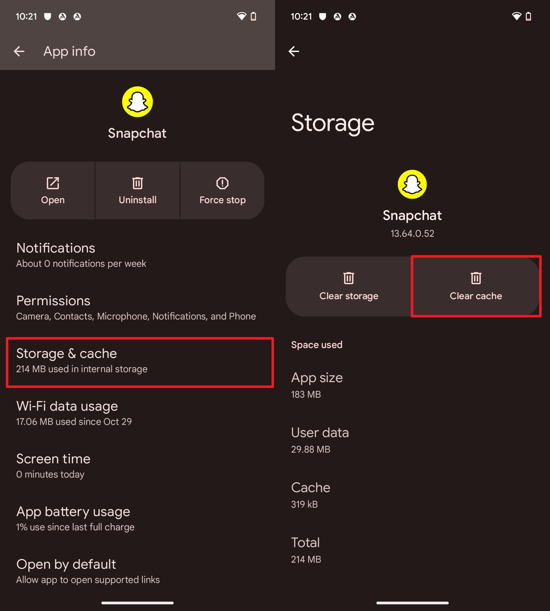 clear the snapchat cache
