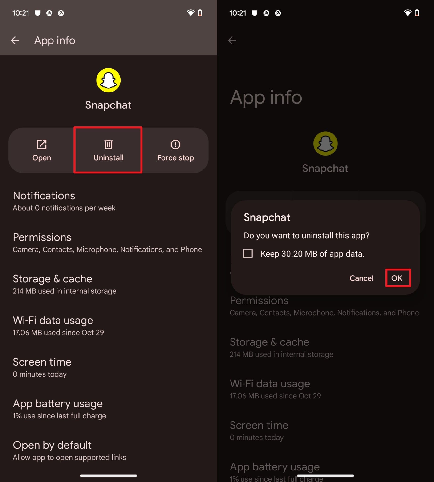 uninstall the snapchat app