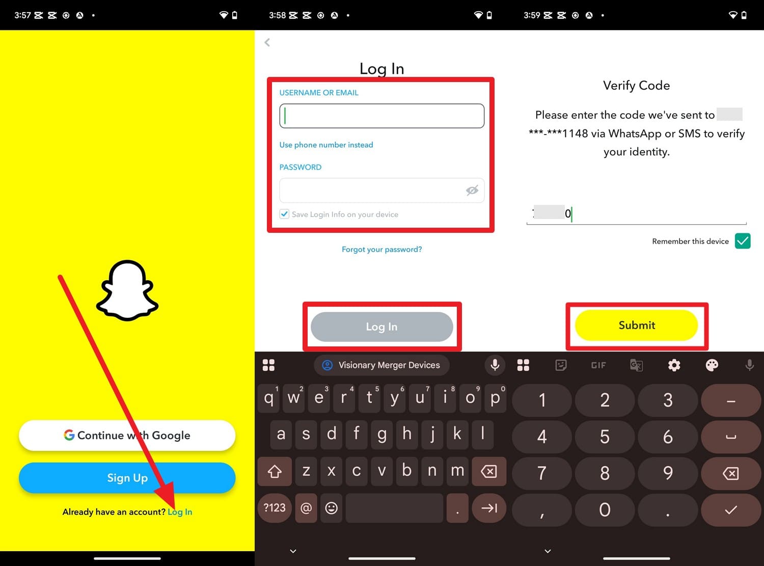how to sign into snapchat