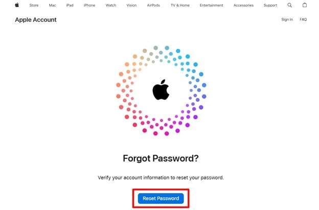 tap on the reset password button