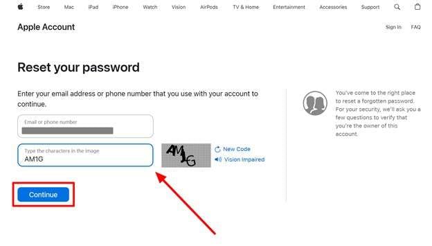 enter apple id and continue