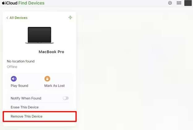 remove macbook from find my