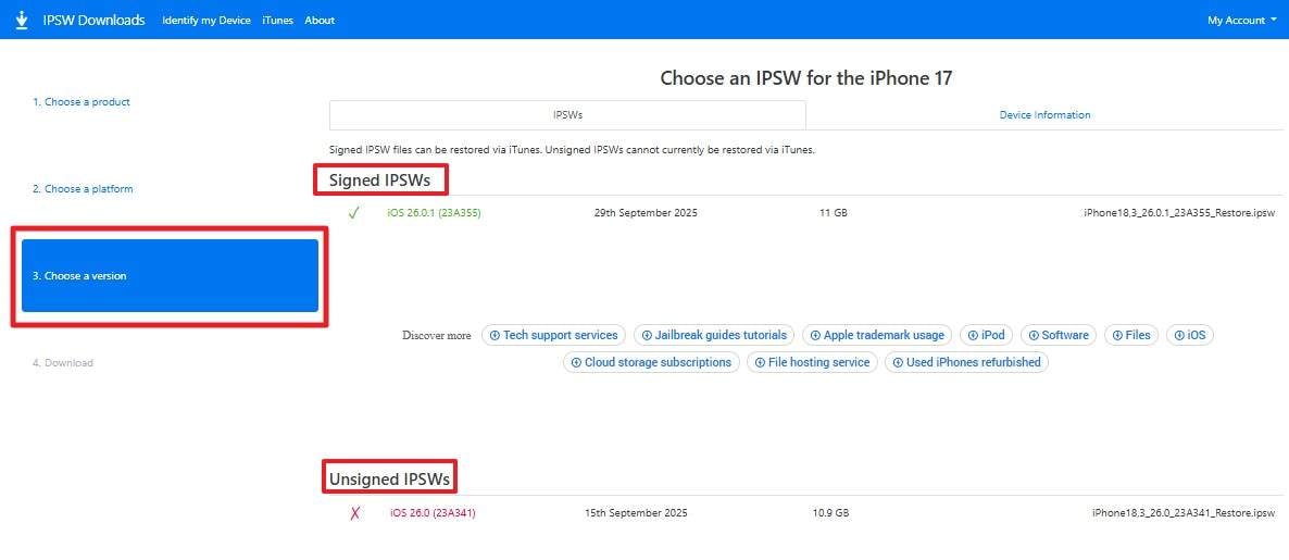 choose the ios version