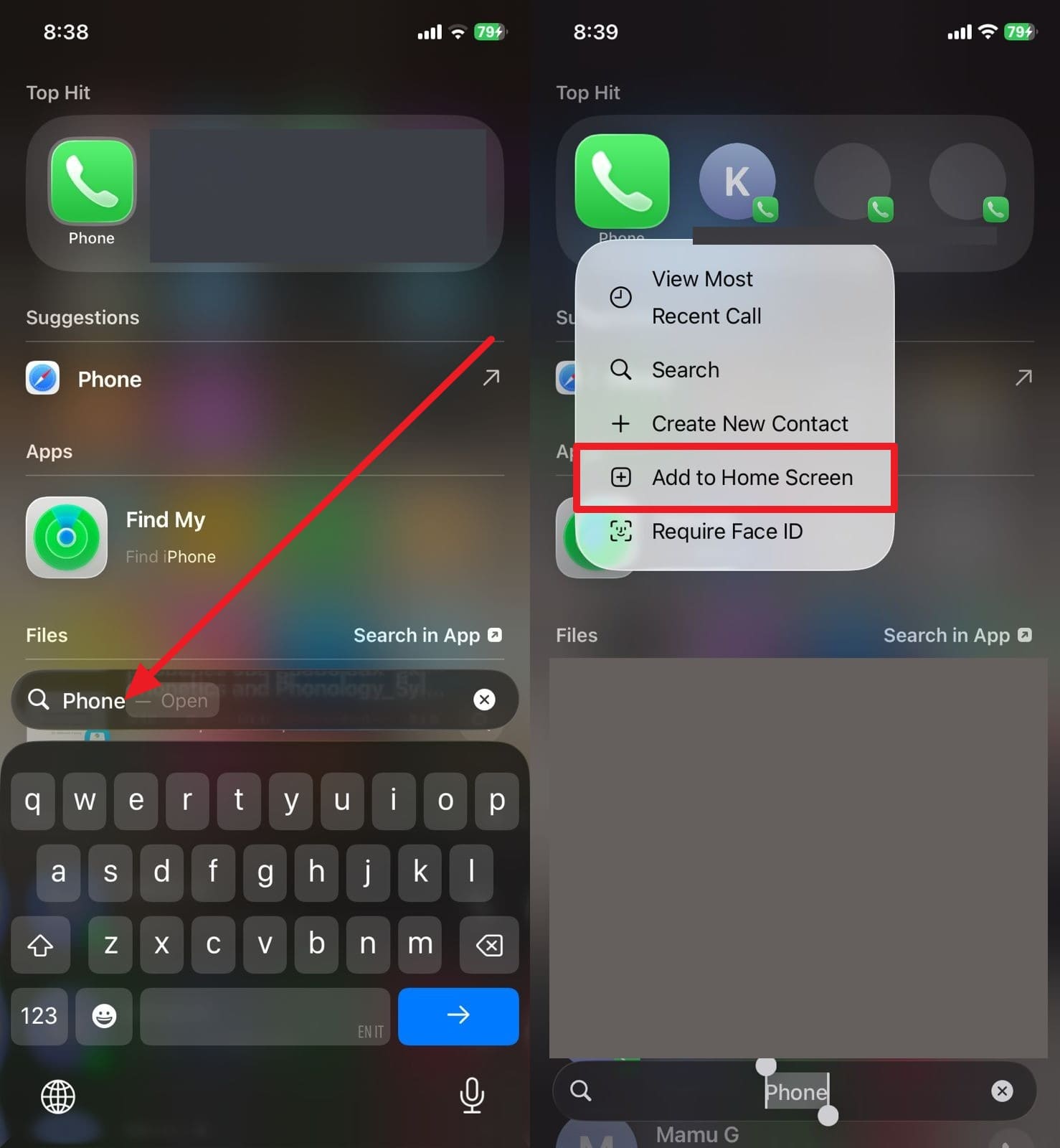 search the phone app