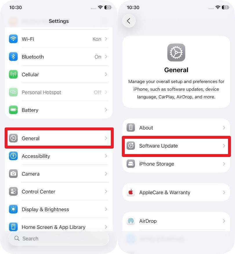 access the software update option