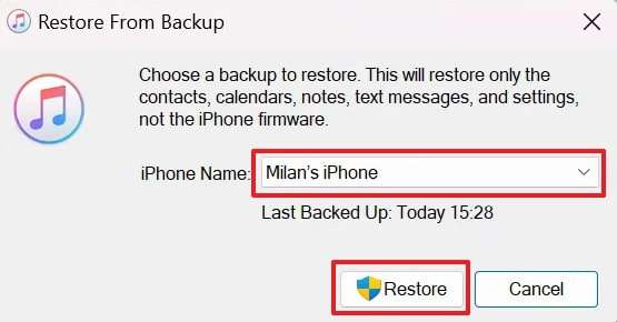 restore iphone using itunes