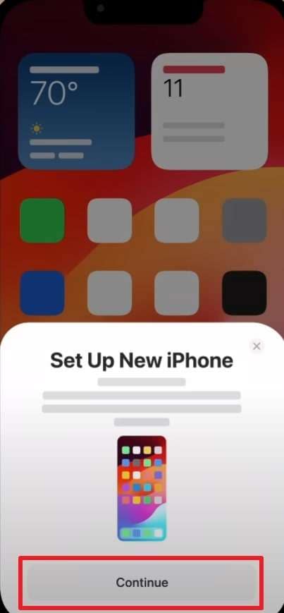 choose continue on old iphone
