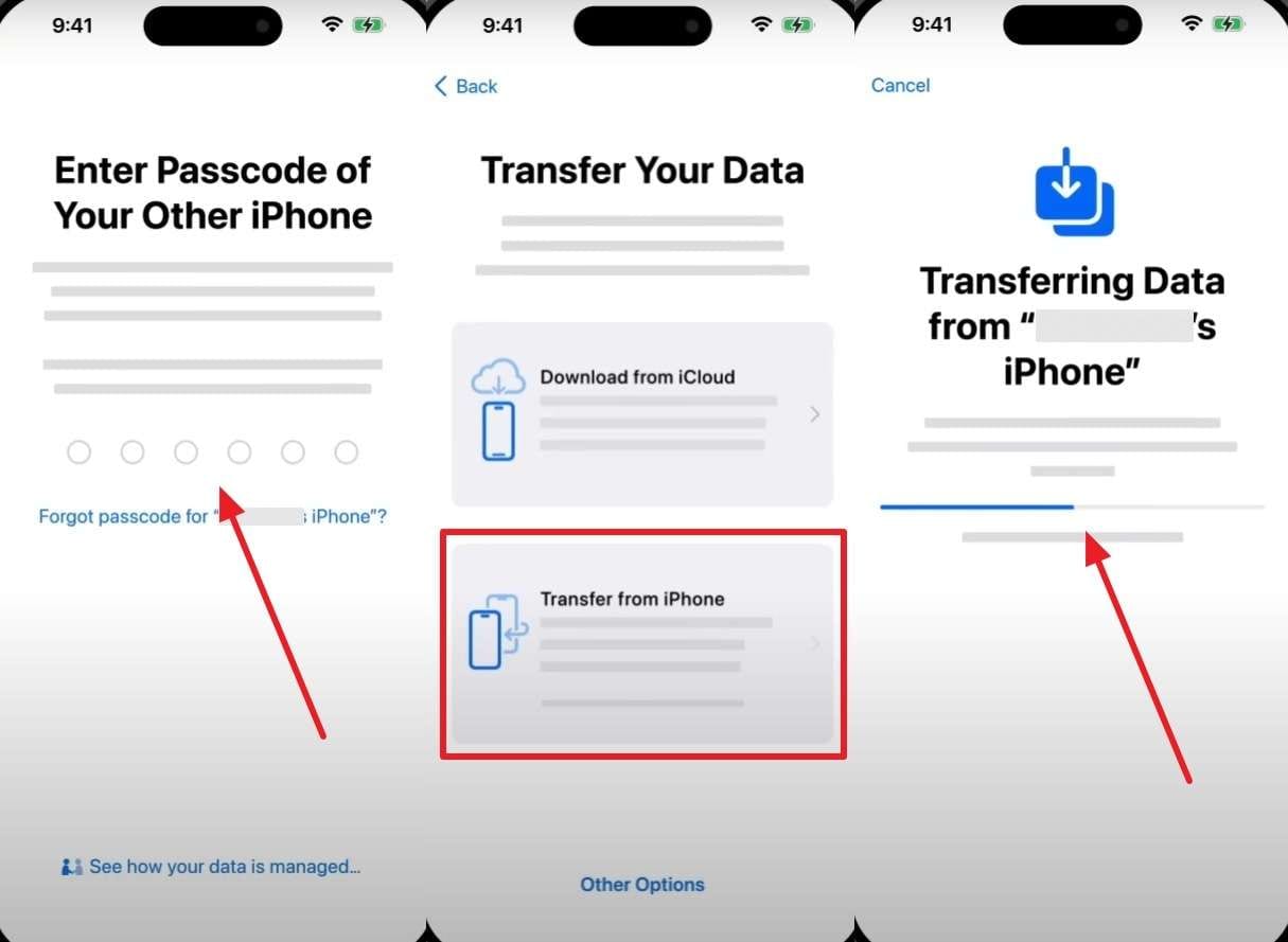 transfer iphone data using quick start