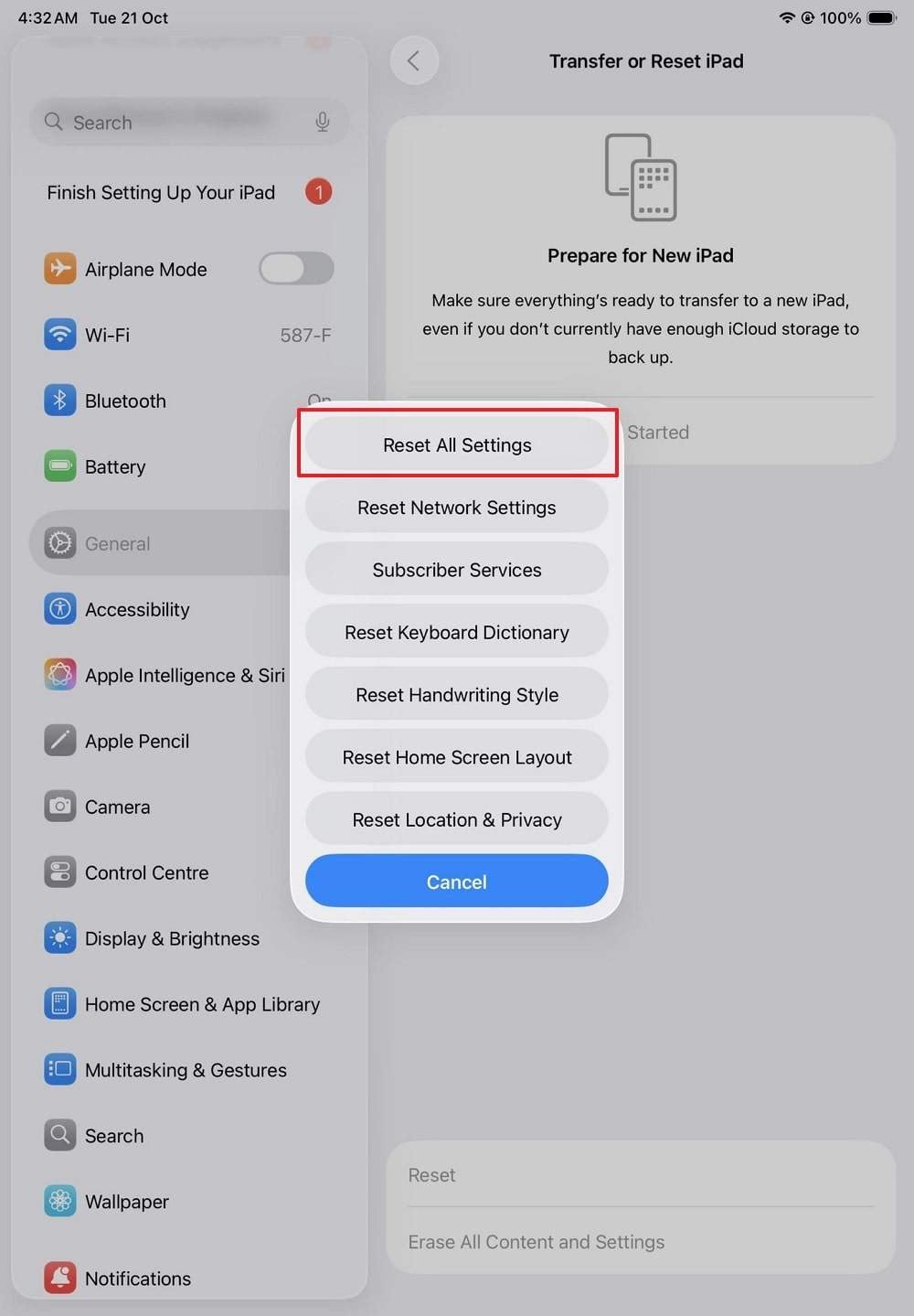 reset all settings on ipad