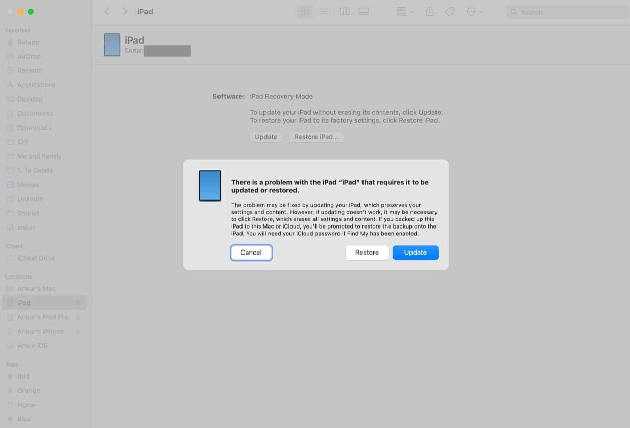 pick the restore button