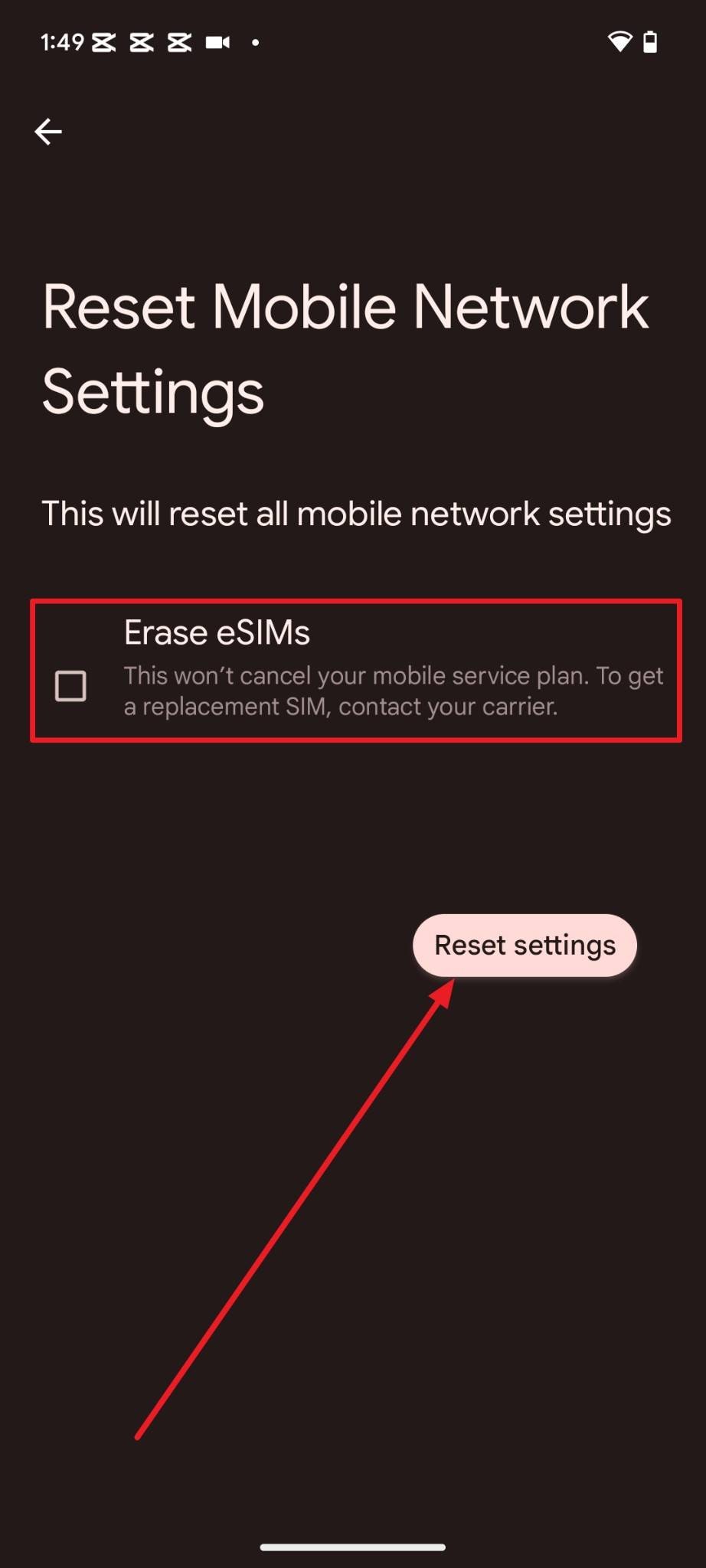 enter the passcode to reset