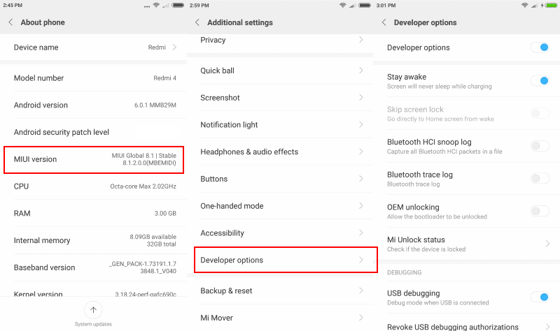 enable usb debugging