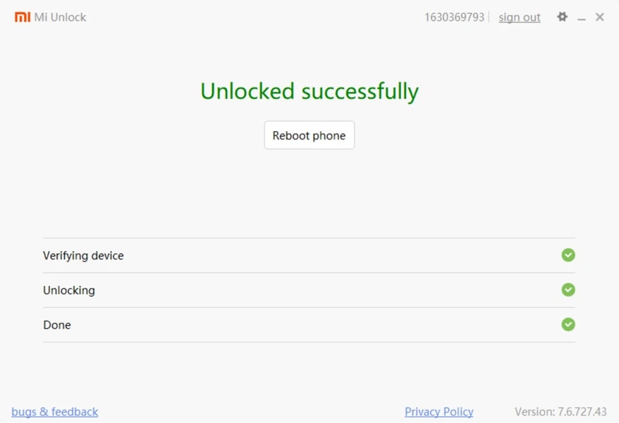 unlocked successfully