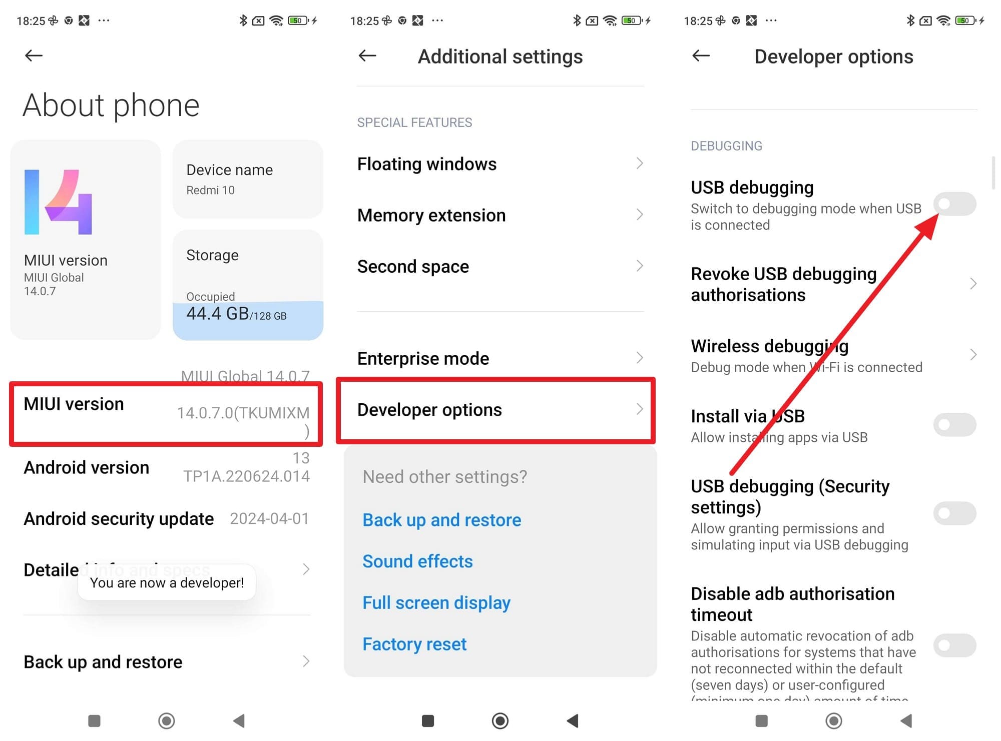 enable usb debugging