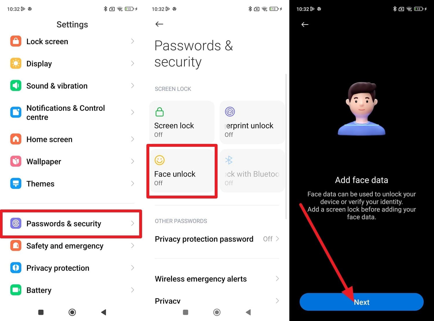 choose the face unlock