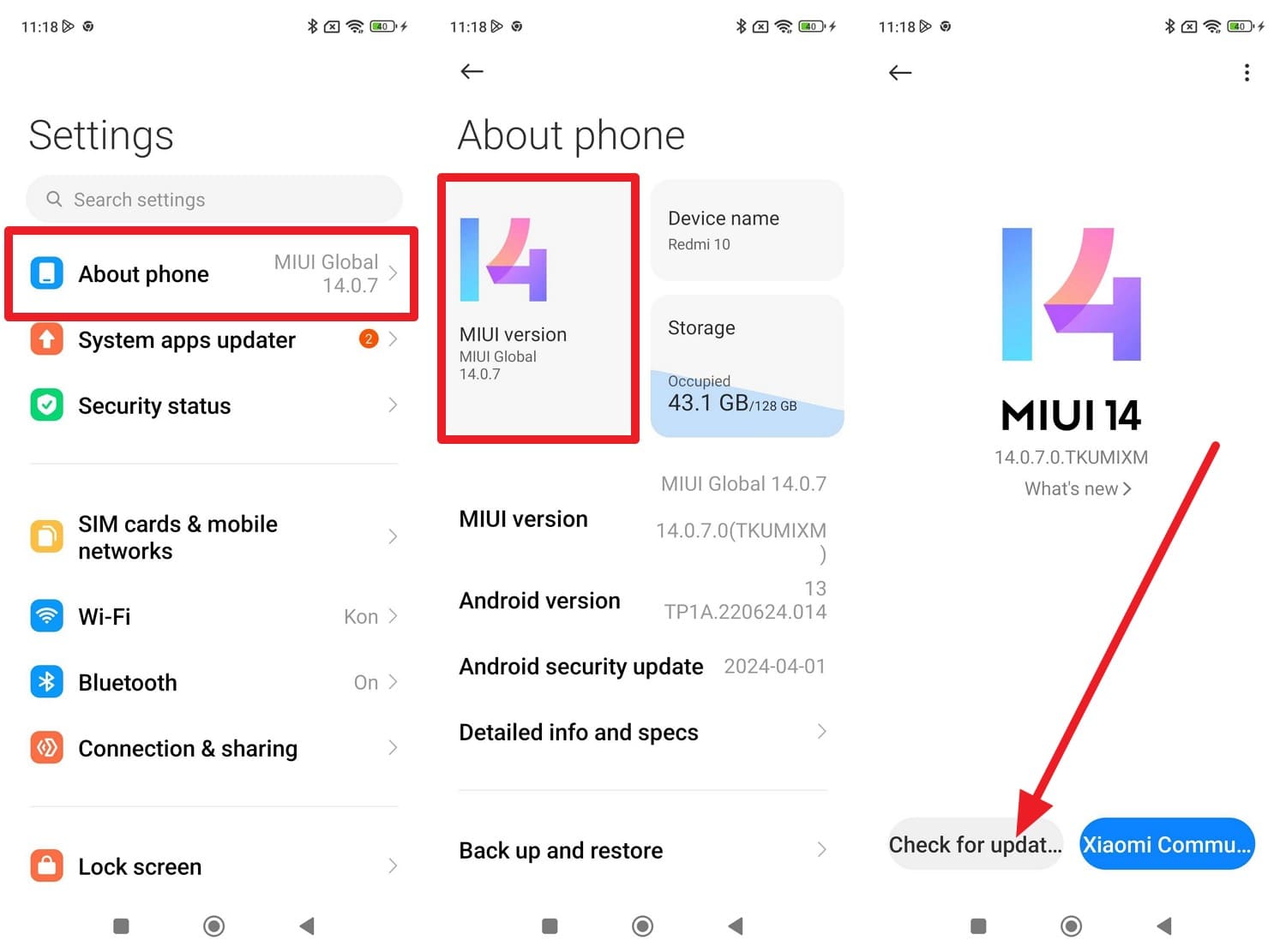 check for redmi updates