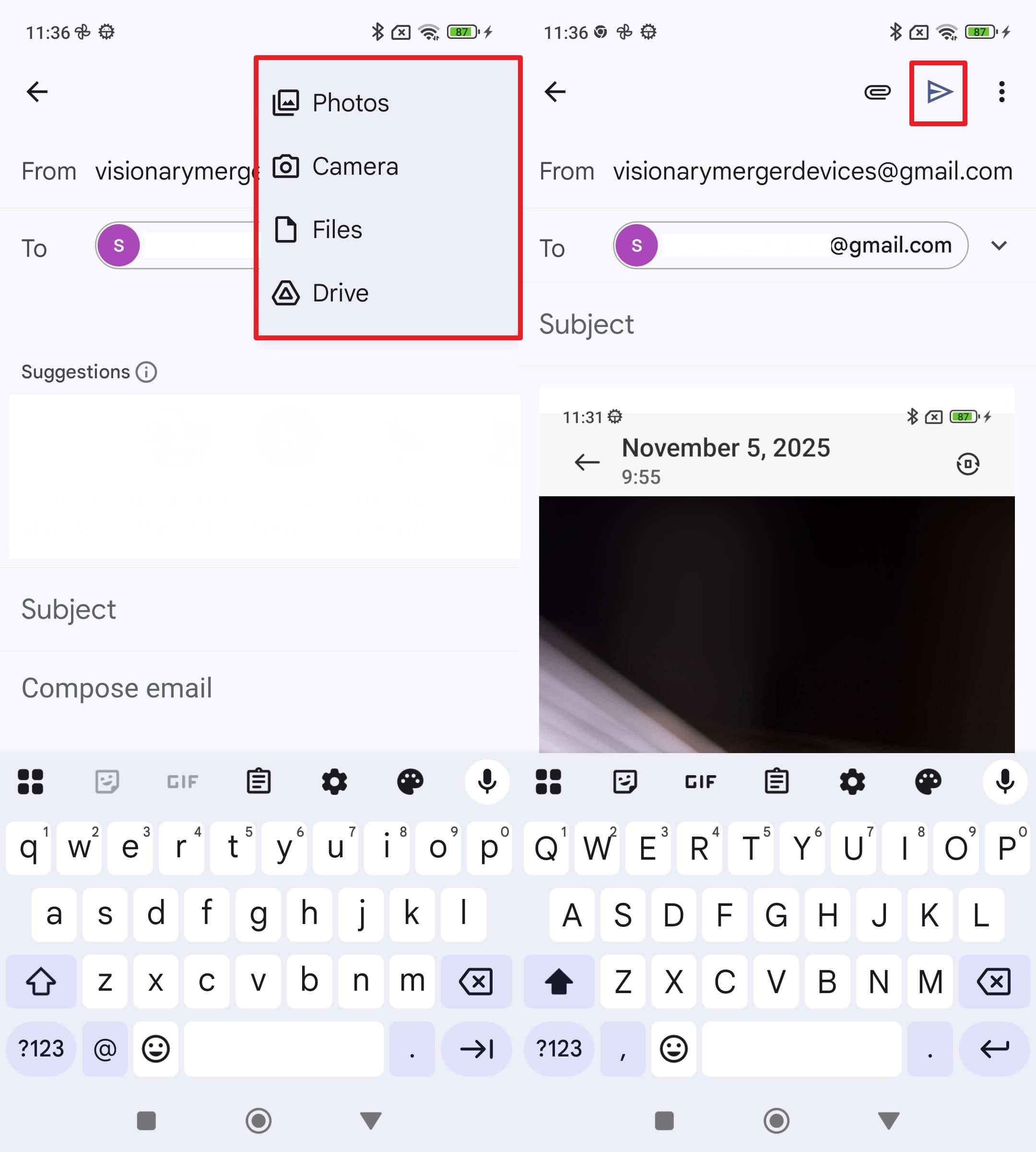 send the data via email