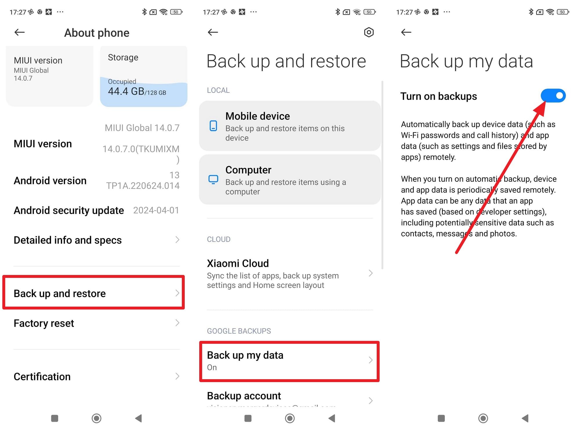backup on the google