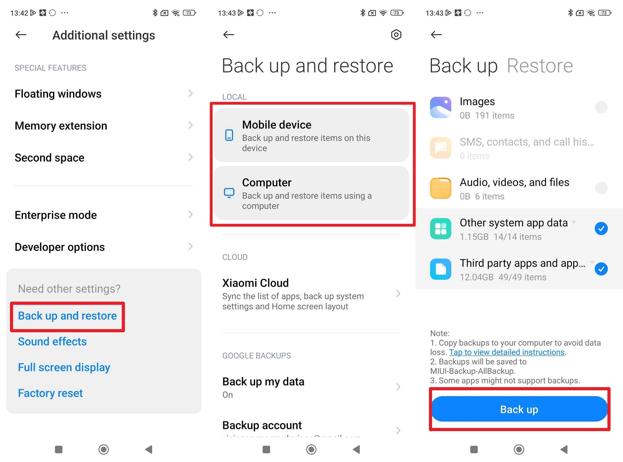 restore the backup on redmi