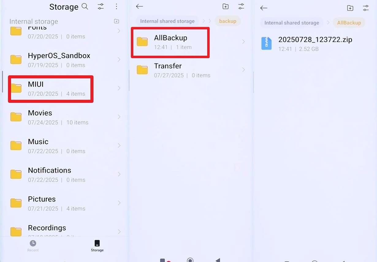 access the backup location