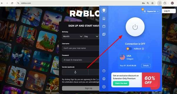 choose server and tap connect