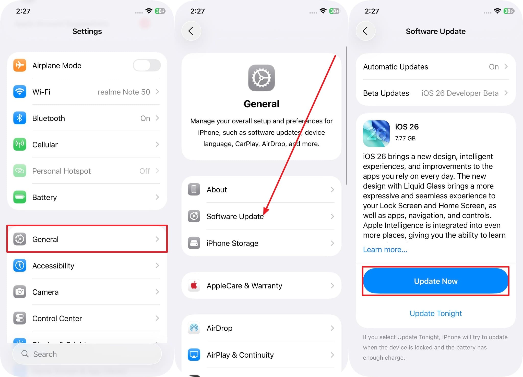 choose the update now option
