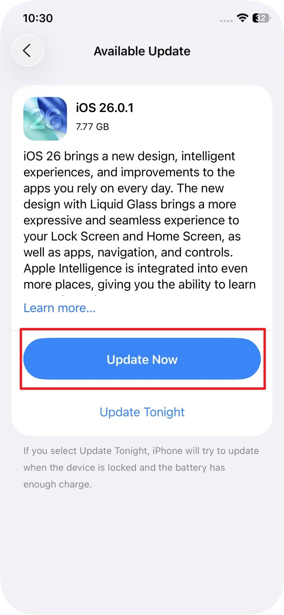 press the update now button