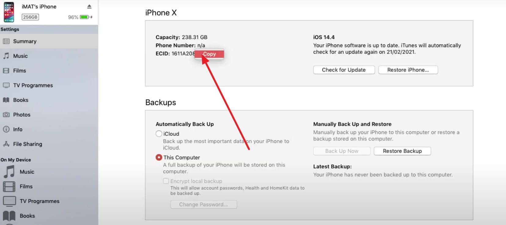 copy the ecid details