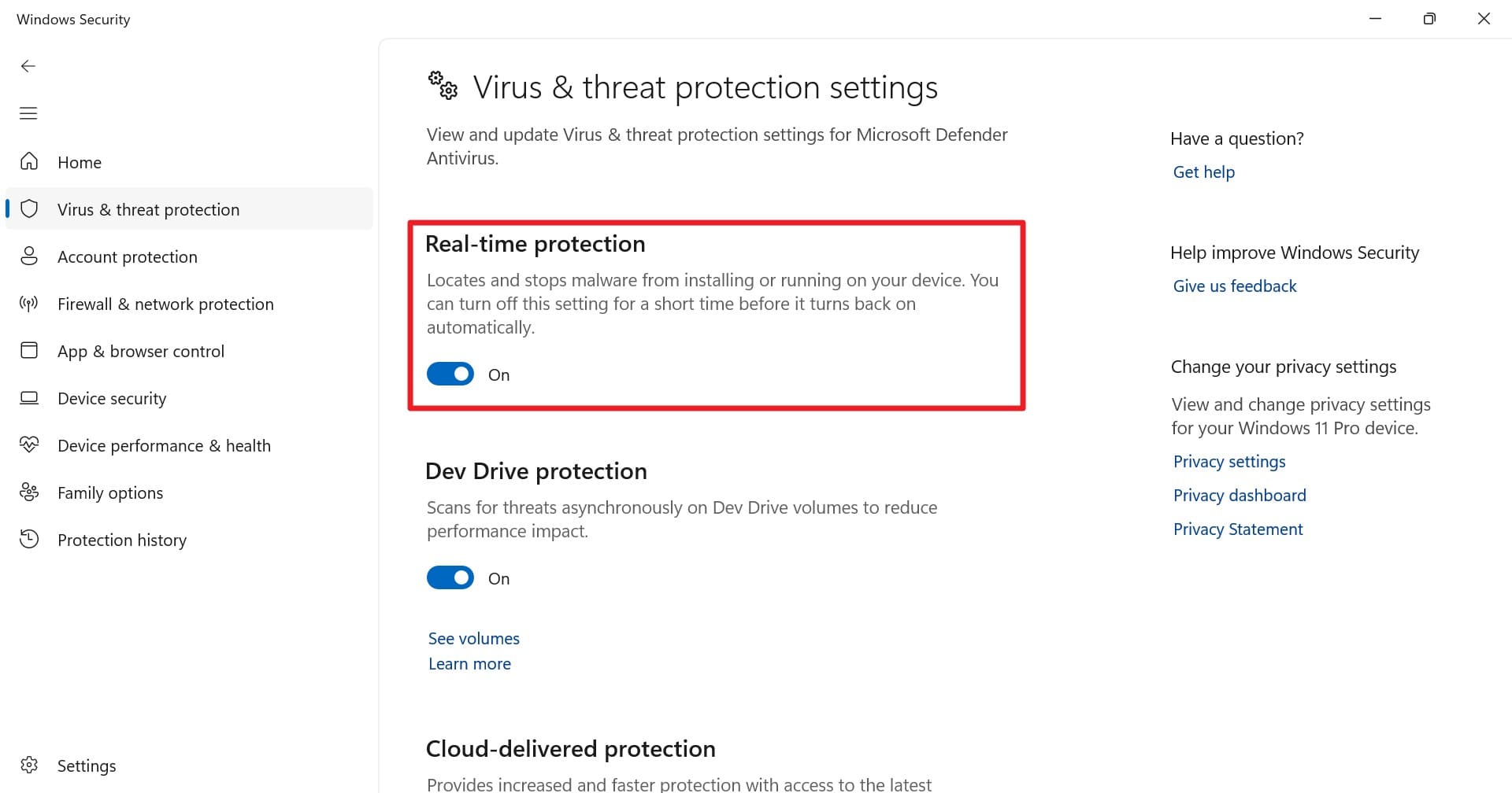 toggle off the protection