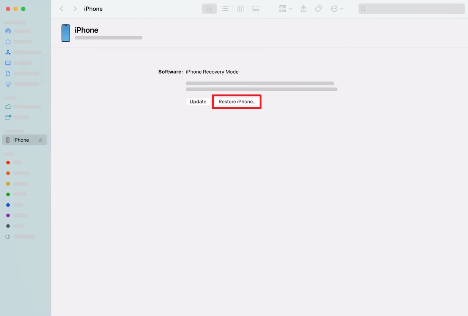 choose restore iphone on finder