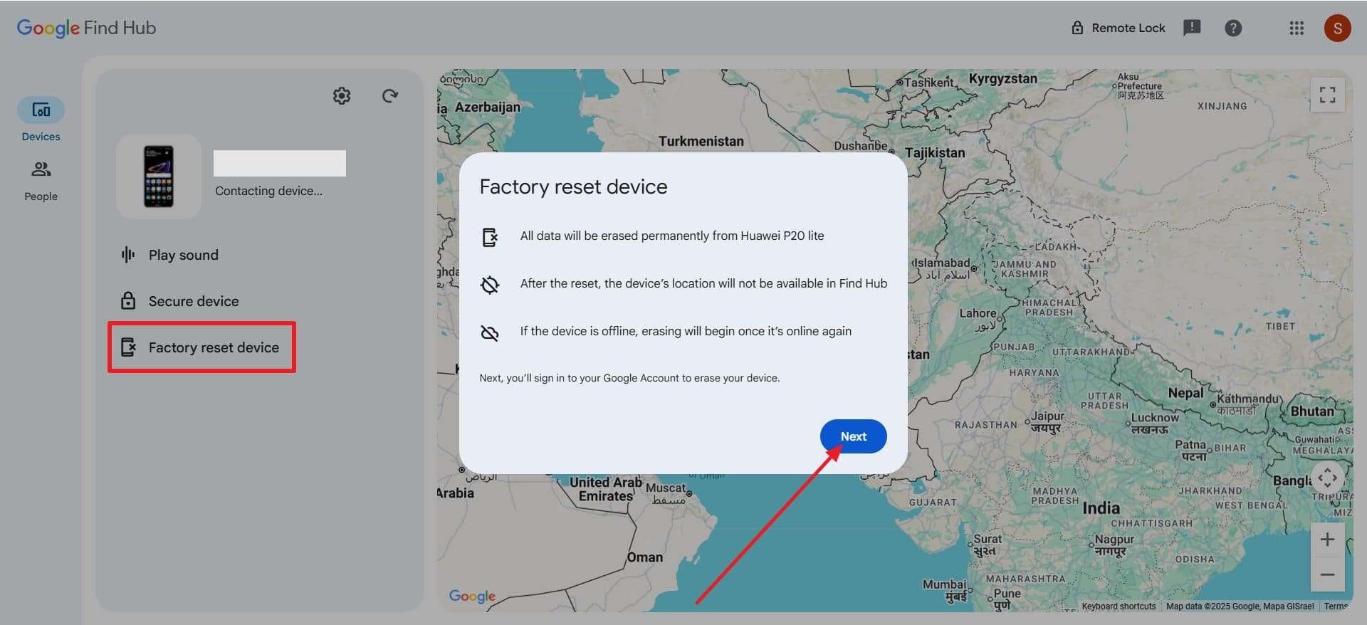 pick the factory reset