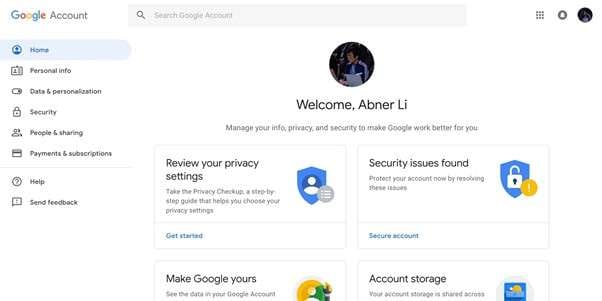 google account settings