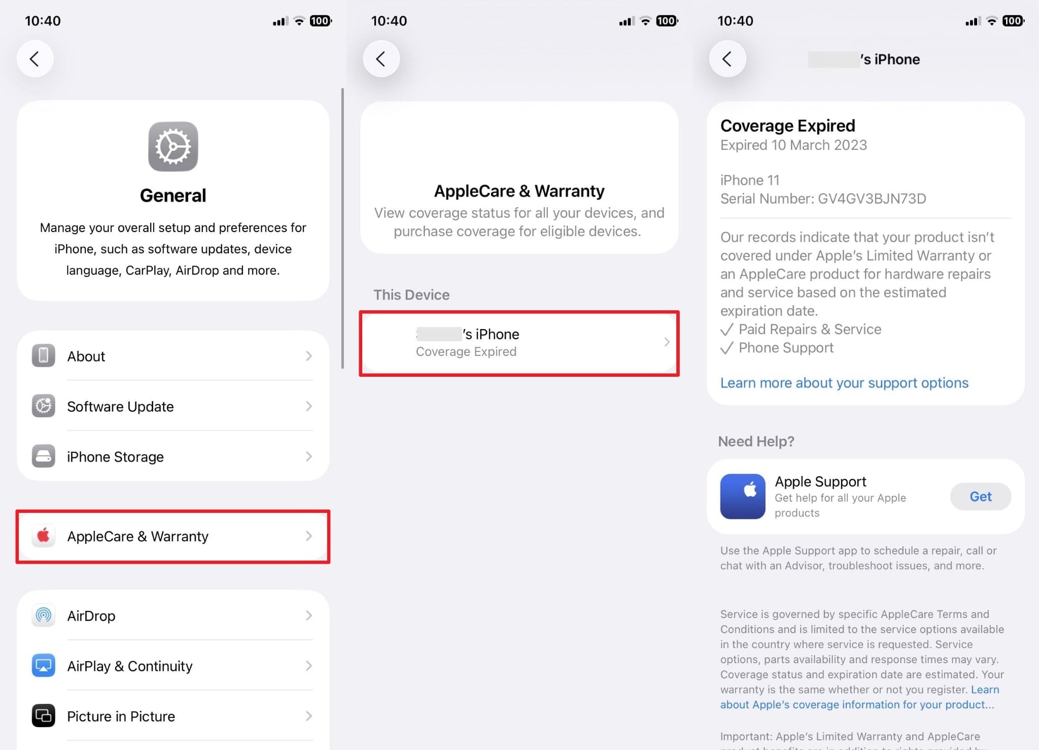inspect iphone warranty