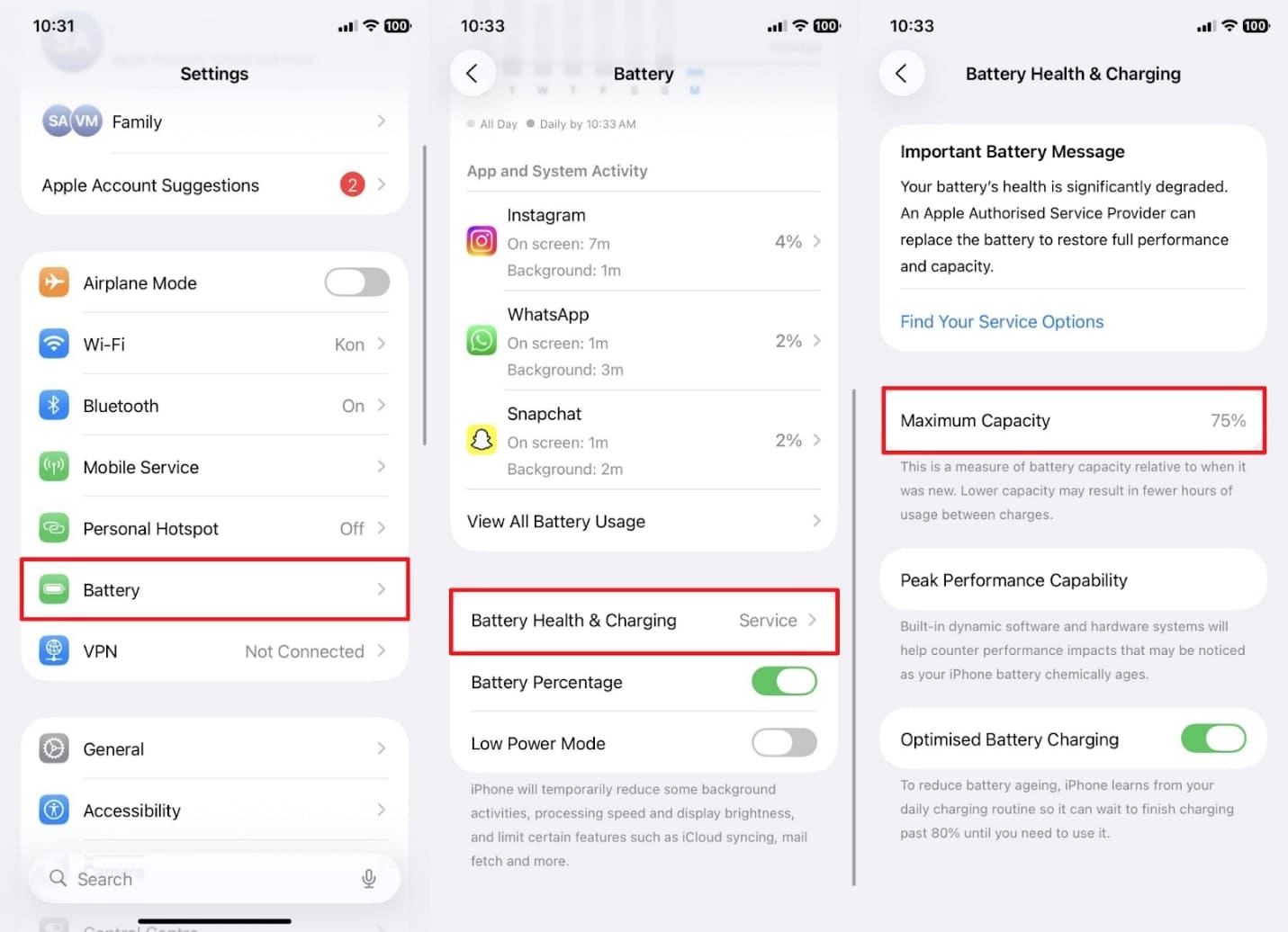 view iphone battery health