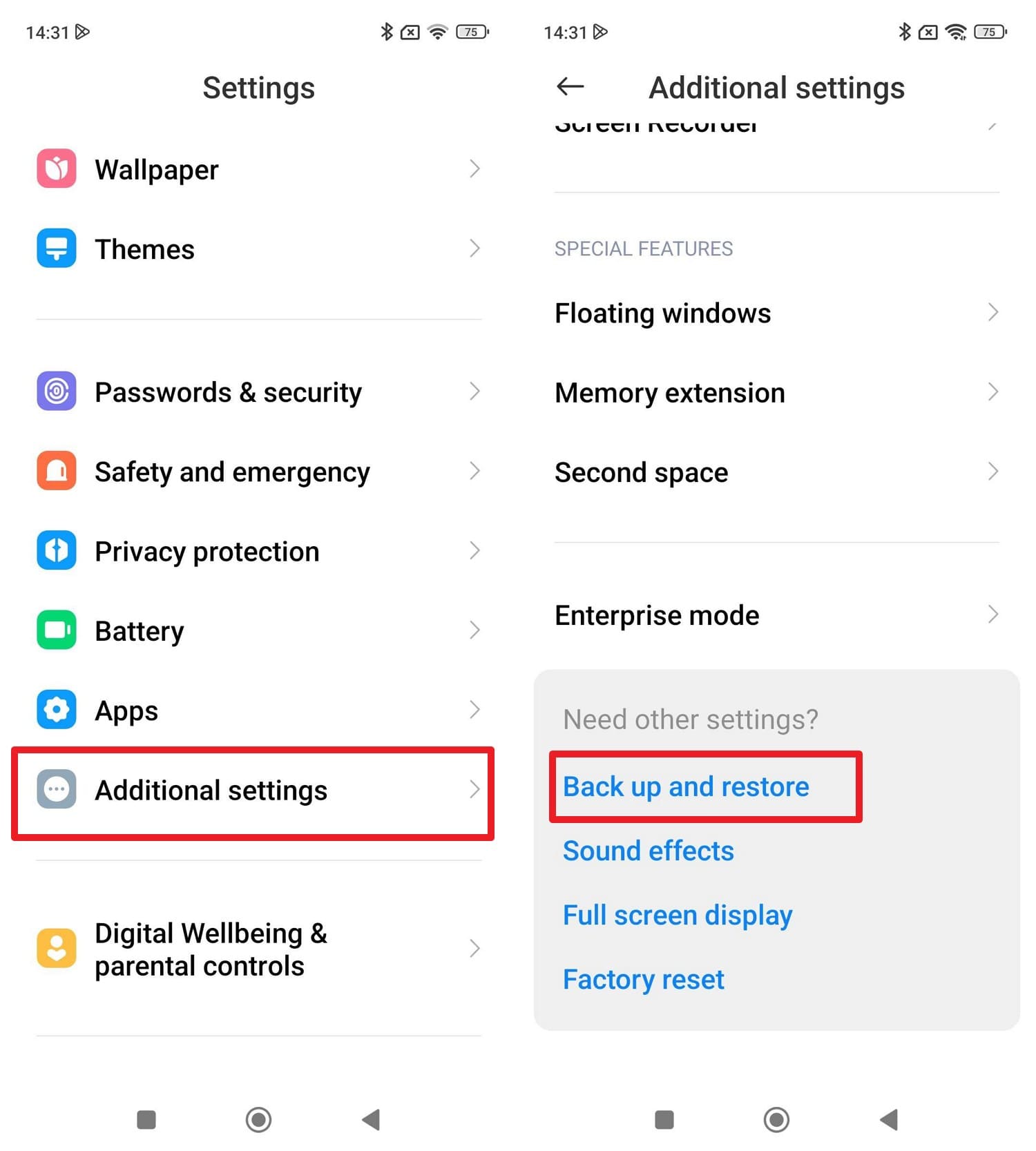 pick the backup and restore option