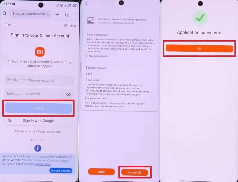 sign in to xiaomi account to apply