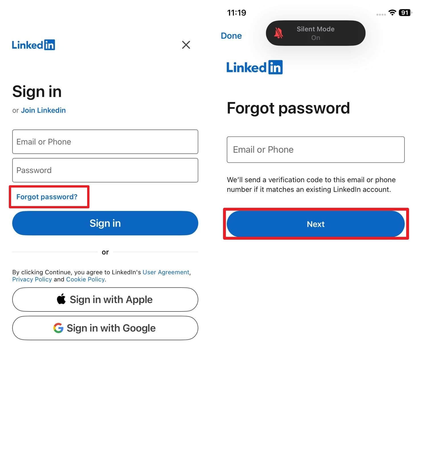 how to recover linkedin password