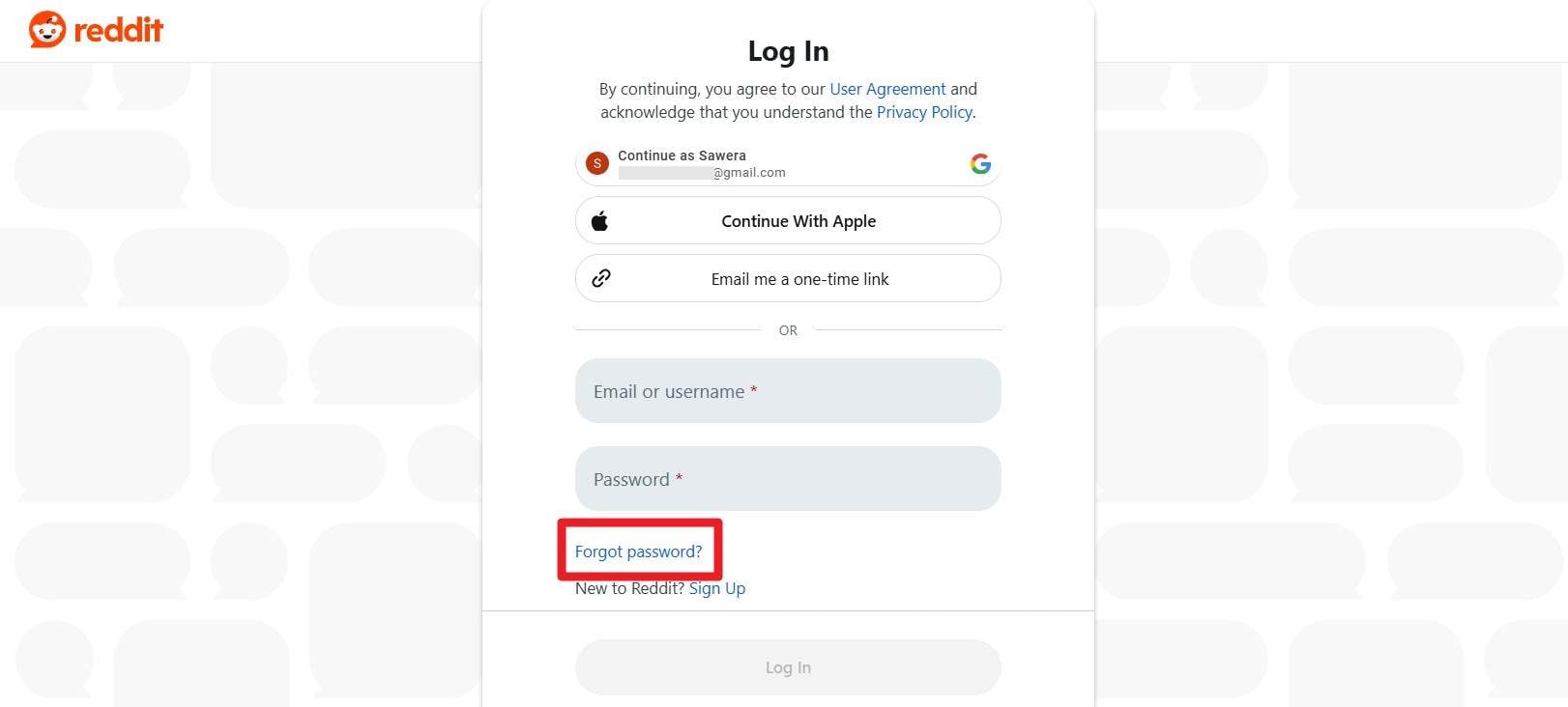 pick the forget password option