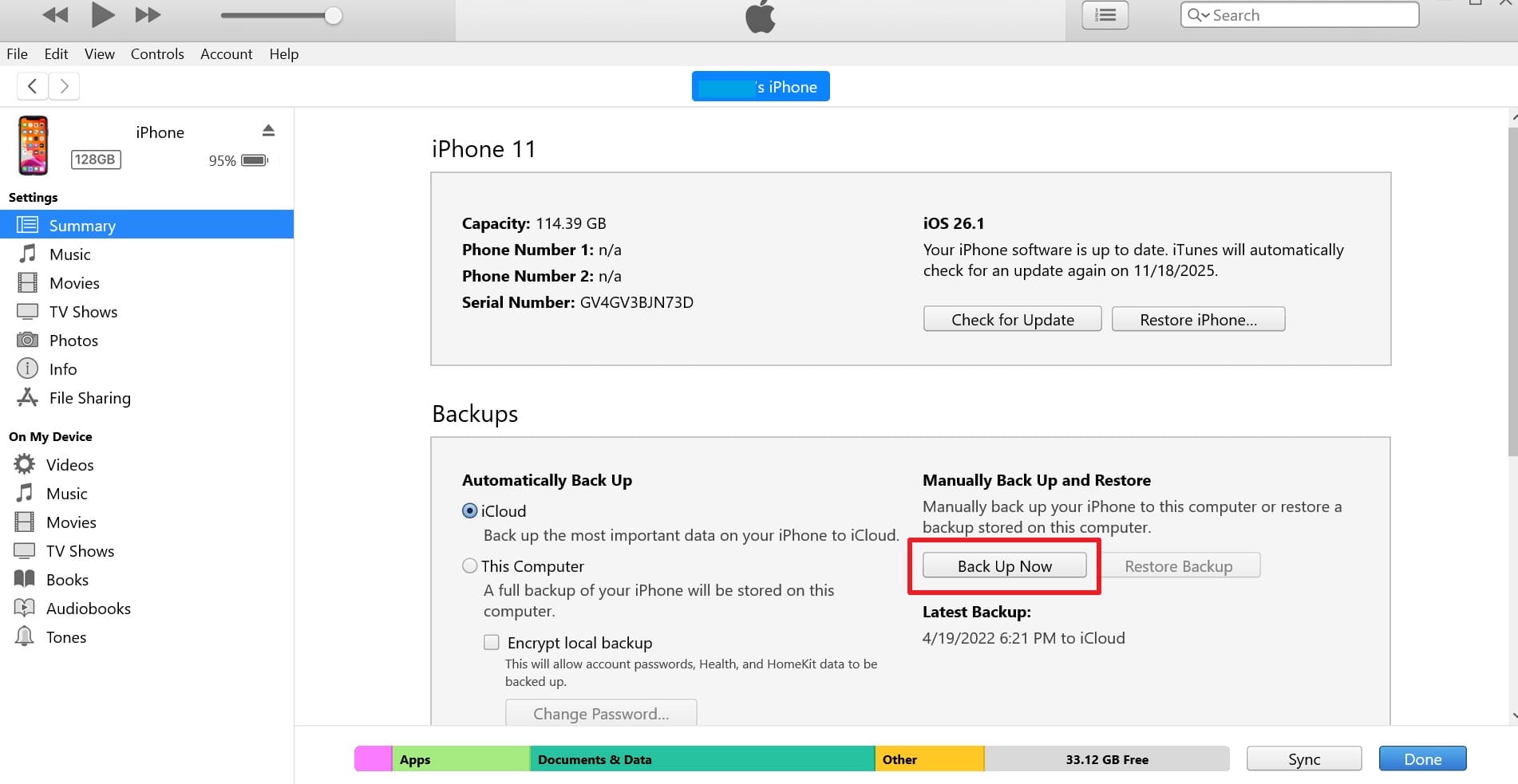 create a backup on itunes to access phone with broken screen