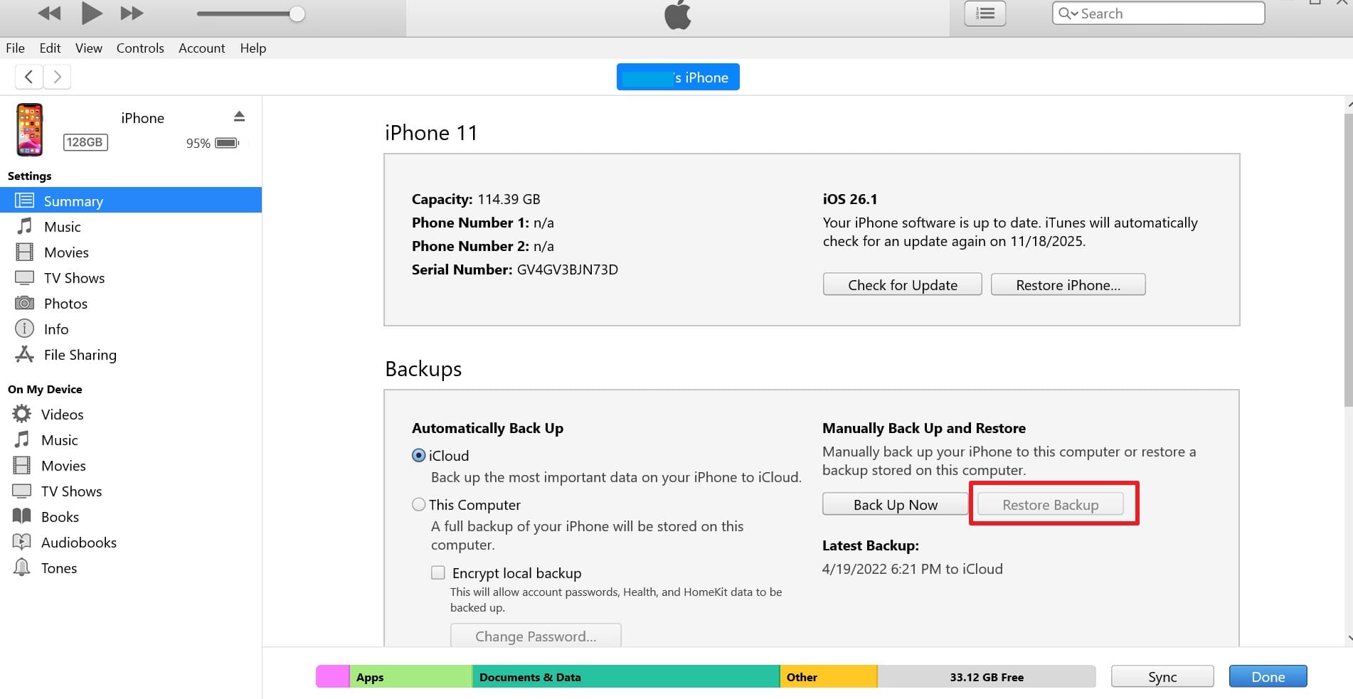 restore the broken iphone backup