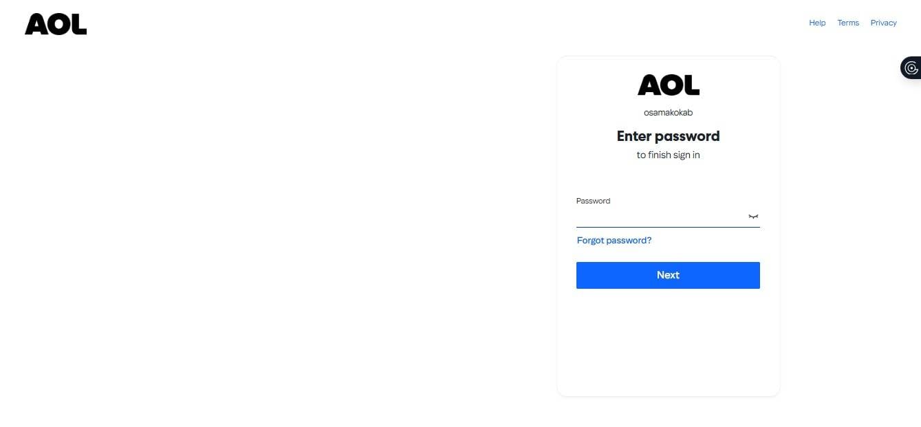 aol mail password reset