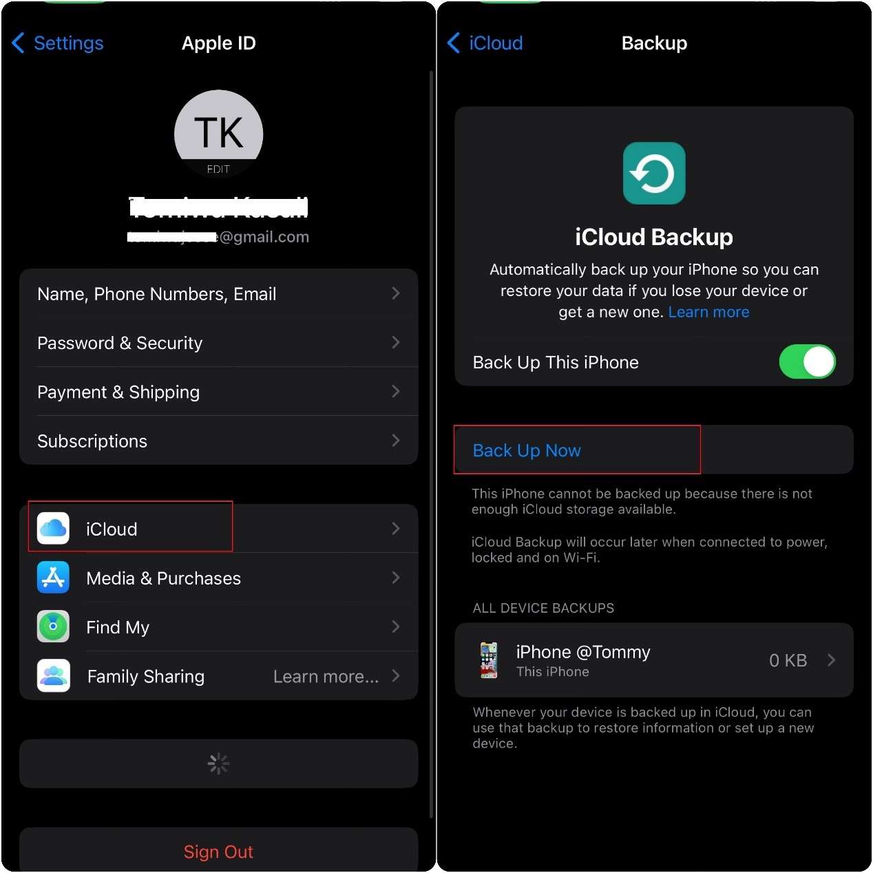 enable icloud backup